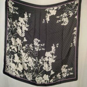 Talbots Silk Scarf Navy Blue Polka Dot Cream Floral Lavender Border Square